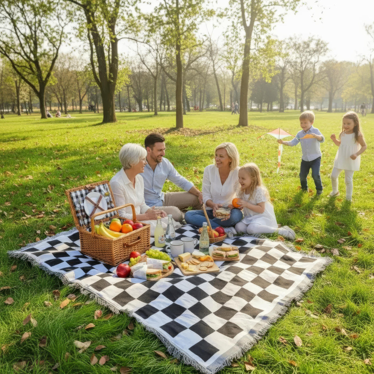 Rutig picknickfilt i mikrofiber – 130 × 180 cm
