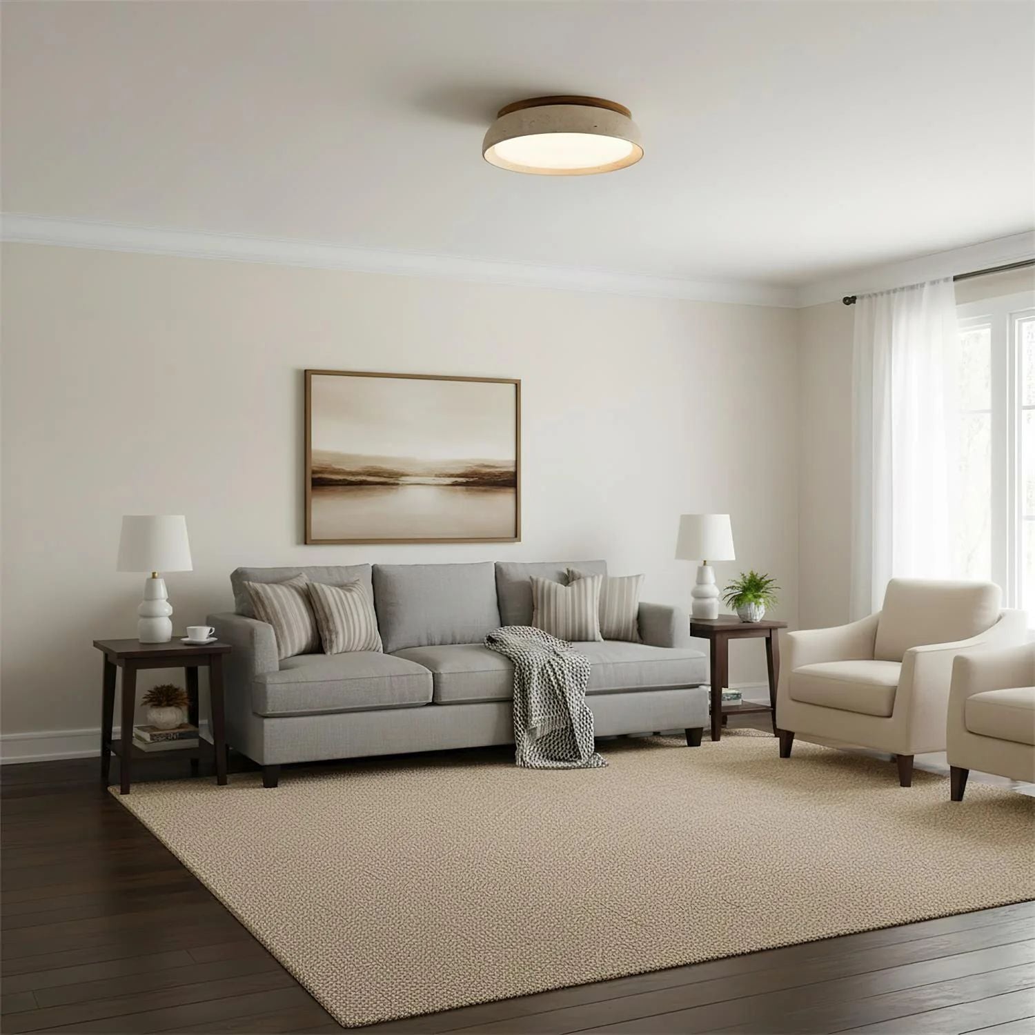 Depiara – Naturlig Plafondlampa i Travertin med Mjuk LED-belysning