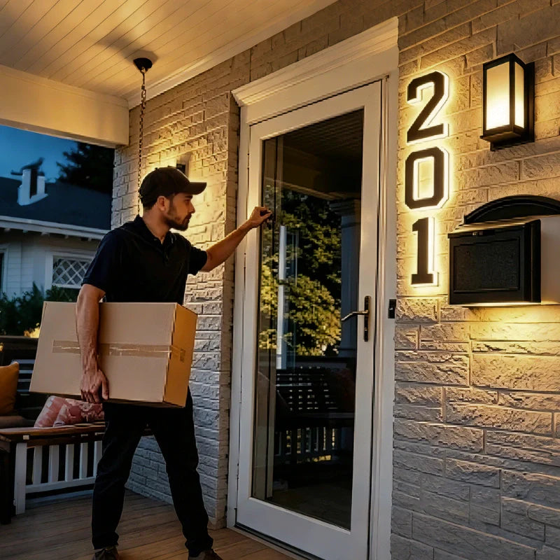 Solcellsdriven LED-husnummerlampa för fasad