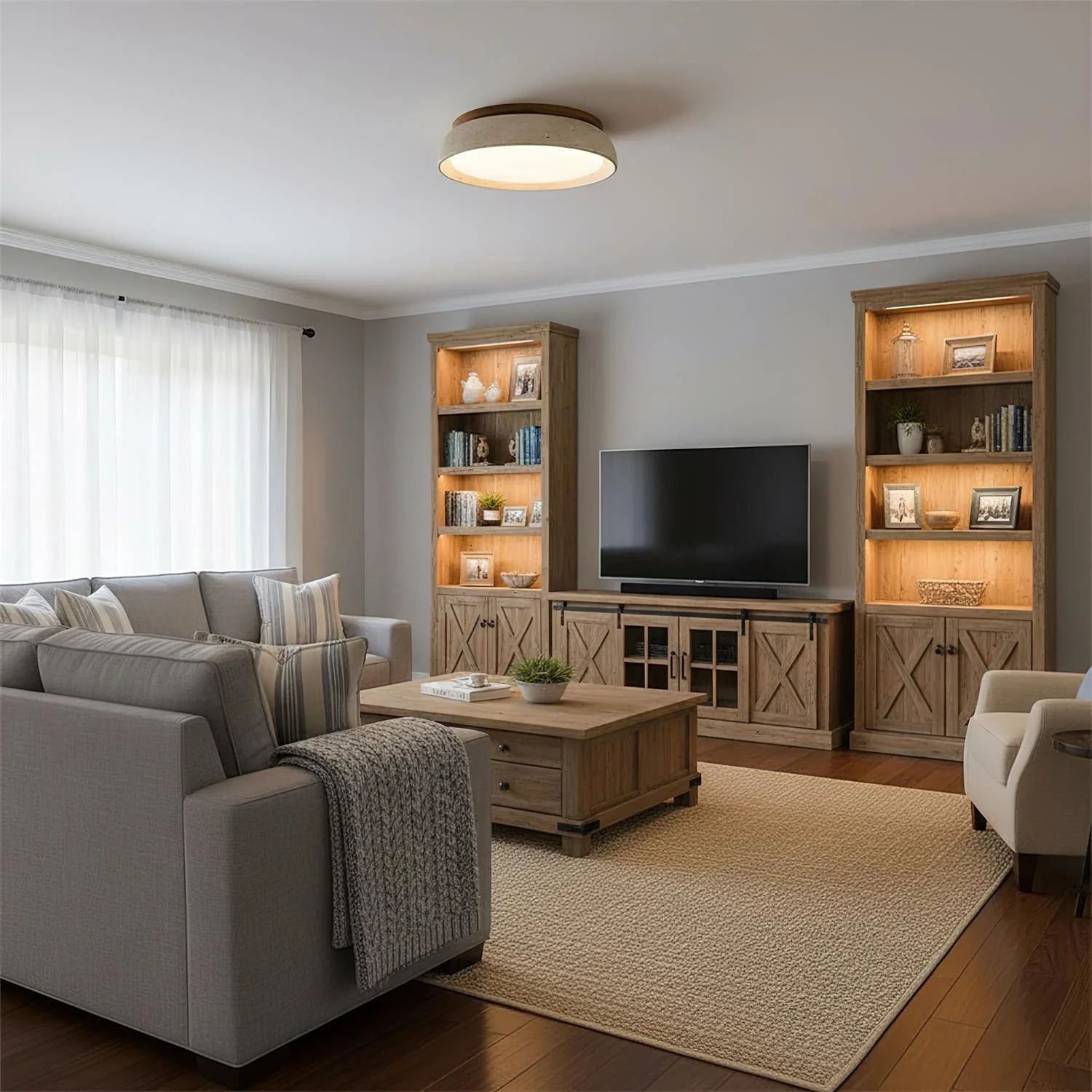 Depiara – Naturlig Plafondlampa i Travertin med Mjuk LED-belysning