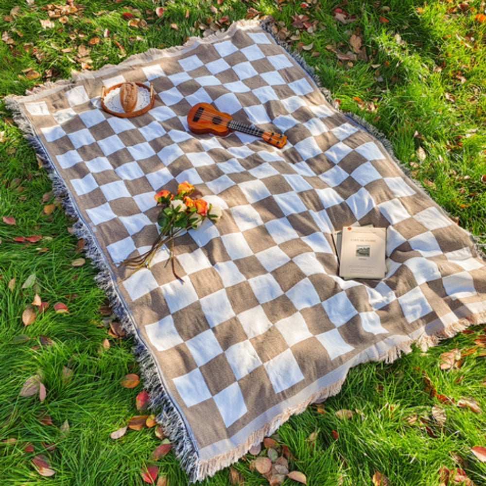Rutig picknickfilt i mikrofiber – 130 × 180 cm
