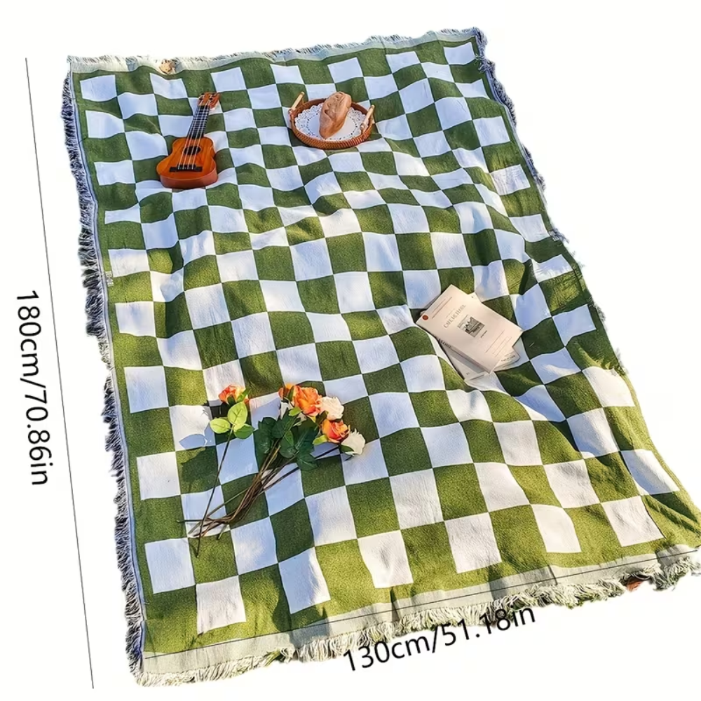 Rutig picknickfilt i mikrofiber – 130 × 180 cm
