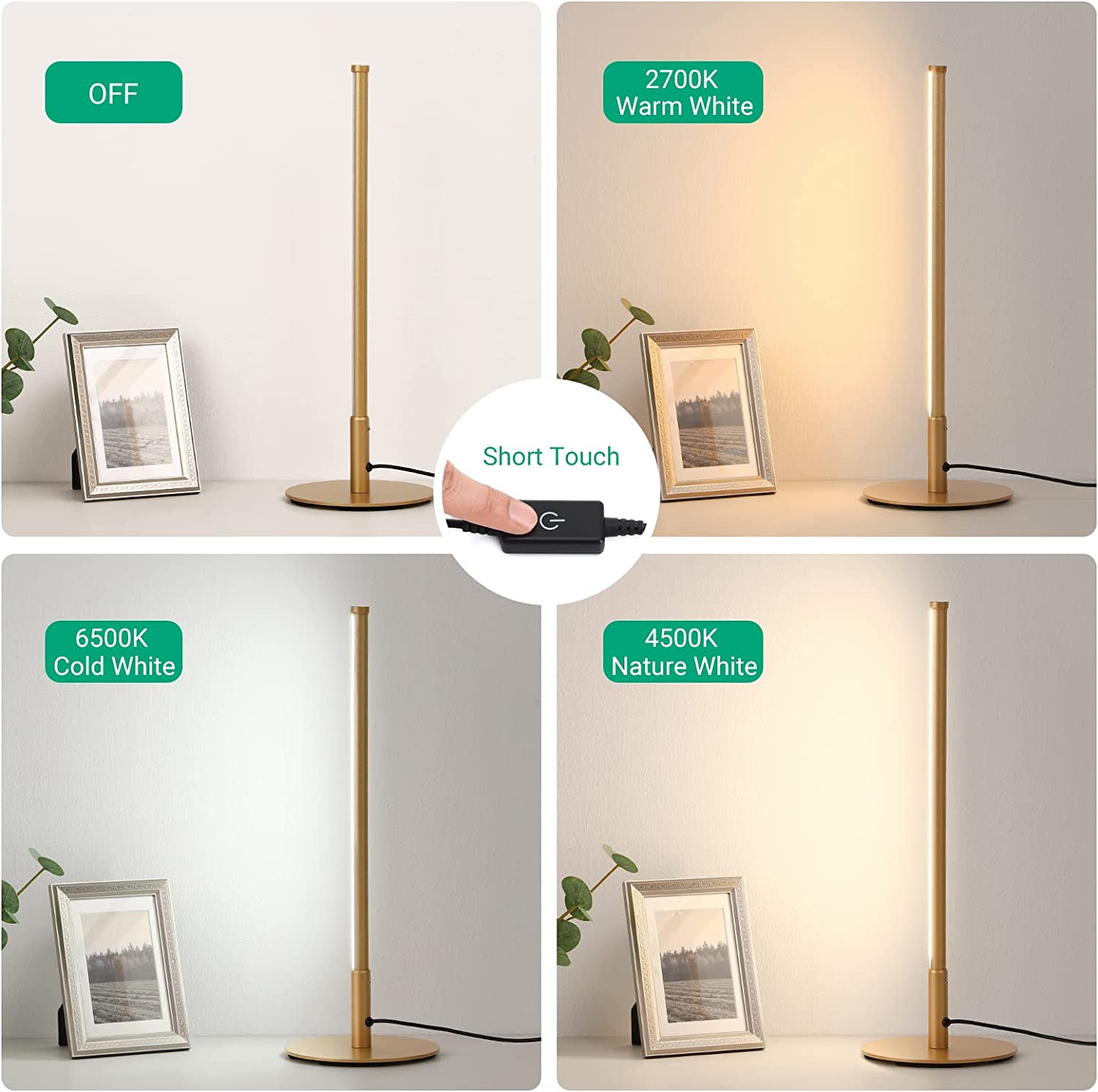Auroro – Minimalistisk bordslampa i guld med dimbar LED och touchkontroll