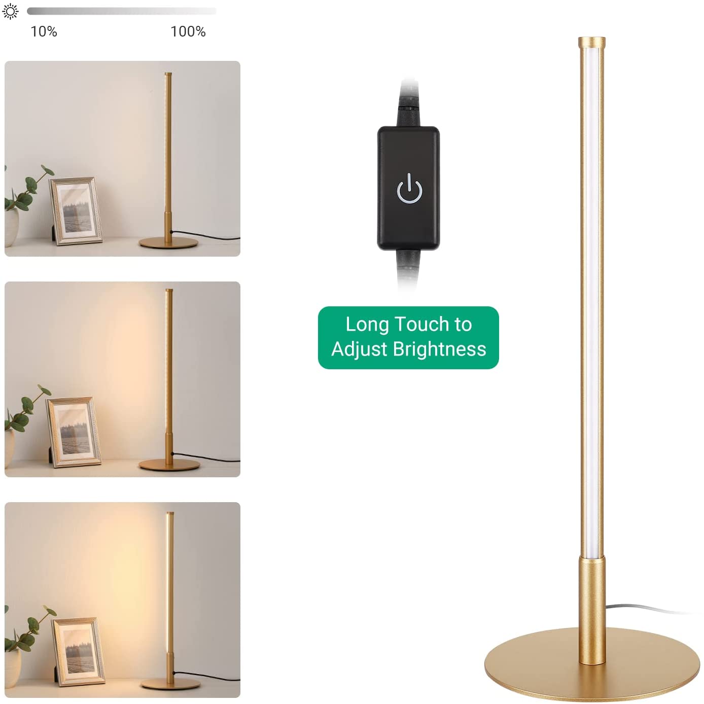 Auroro – Minimalistisk bordslampa i guld med dimbar LED och touchkontroll