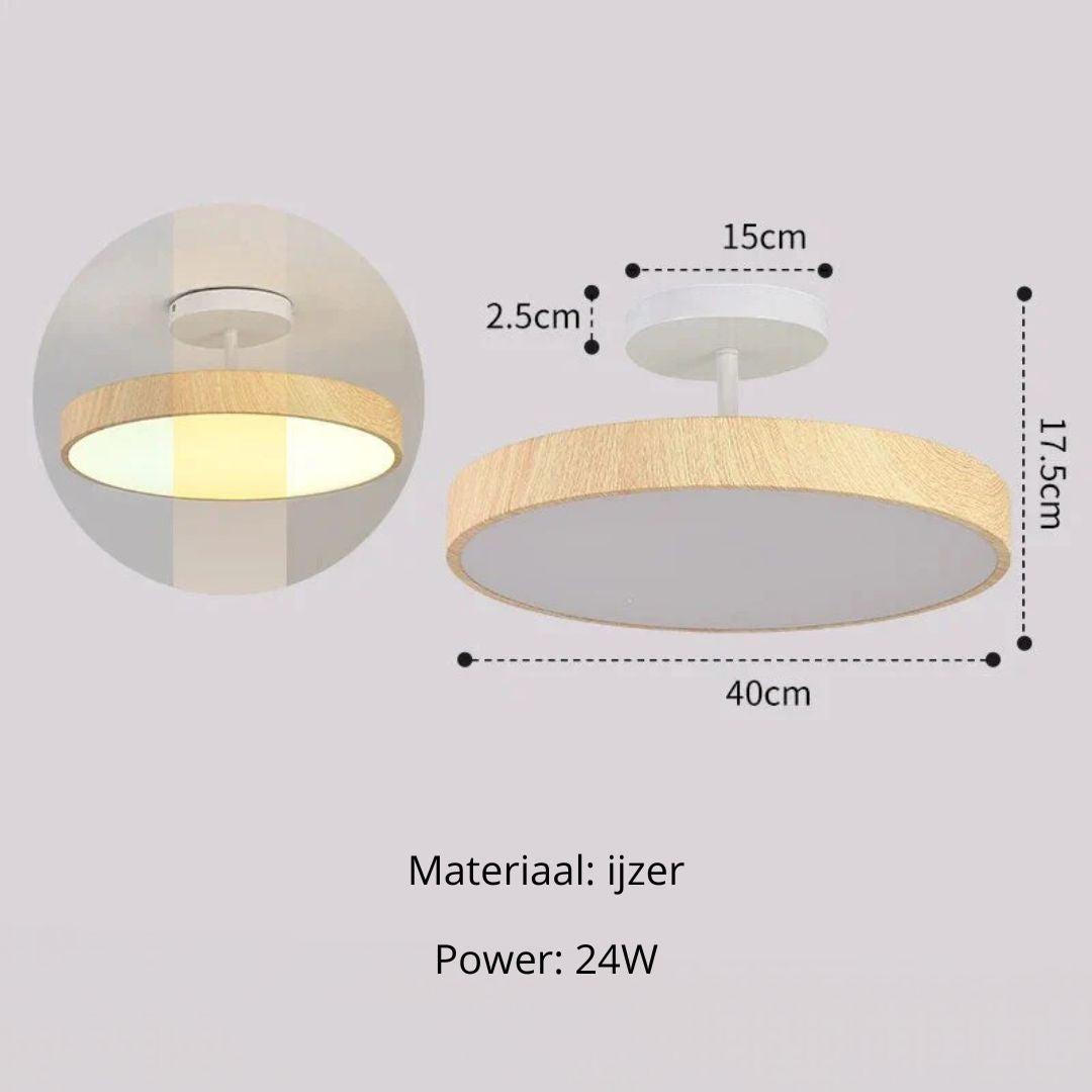Fjell – Skandinavisk Taklampa med Trälook & Guldfärgad Ram