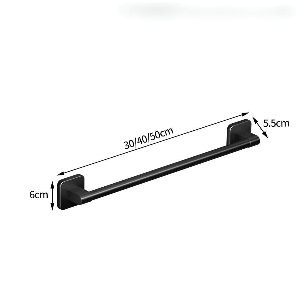 BlackBar – Svart Självhäftande Handdukshållare i Aluminium (30/40/50 cm)