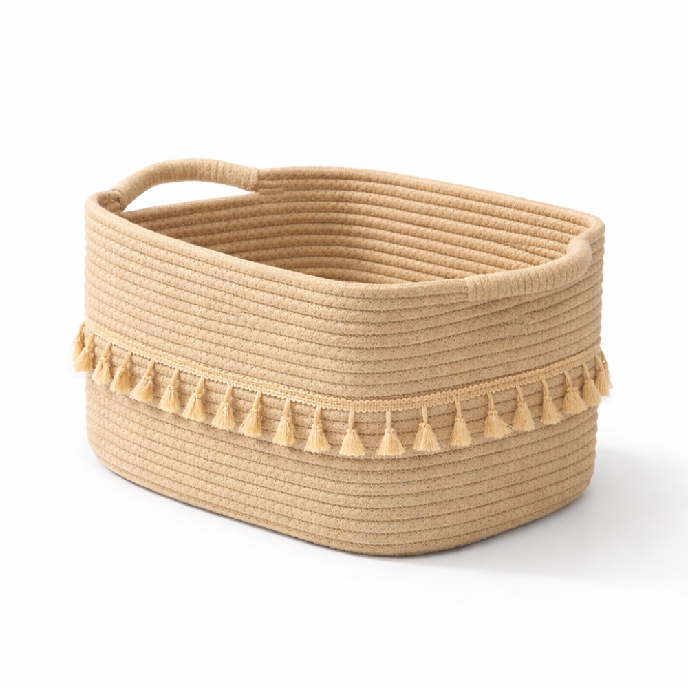 BohemiaFrans – Boho Förvaringskorg i Flätad Bomull med Handtag