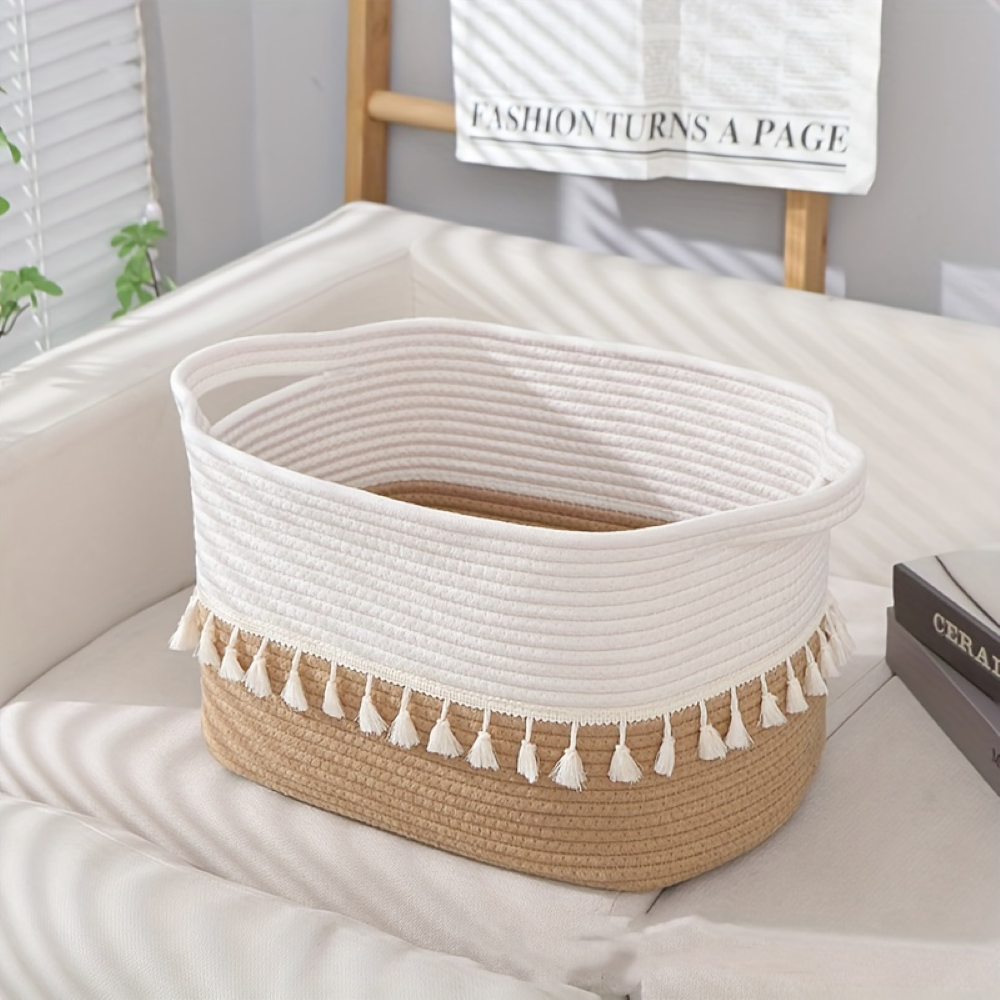 BohemiaFrans – Boho Förvaringskorg i Flätad Bomull med Handtag