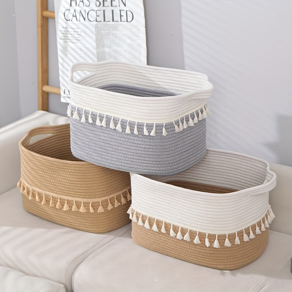 BohemiaFrans – Boho Förvaringskorg i Flätad Bomull med Handtag