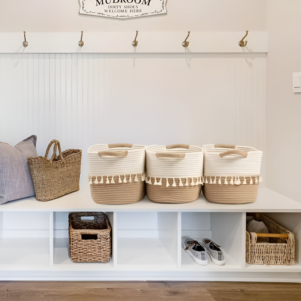 BohemiaFrans – Boho Förvaringskorg i Flätad Bomull med Handtag