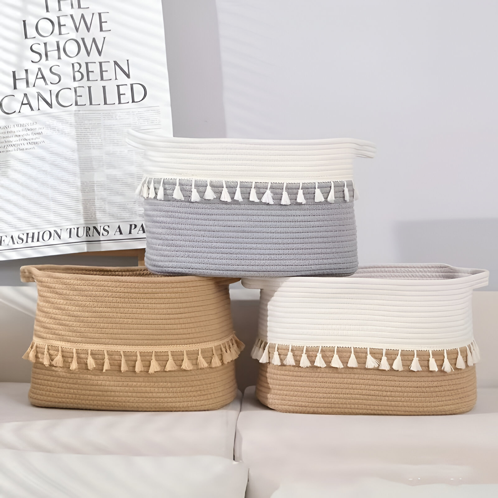 BohemiaFrans – Boho Förvaringskorg i Flätad Bomull med Handtag