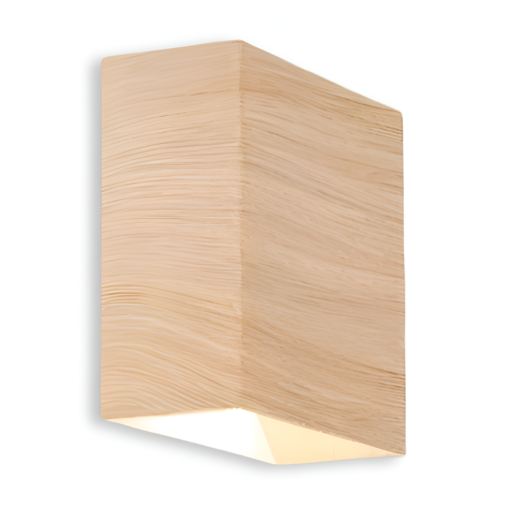 Boxy – Rektangulär Vägglampa i Trä med Up & Down LED-belysning för Sovrum