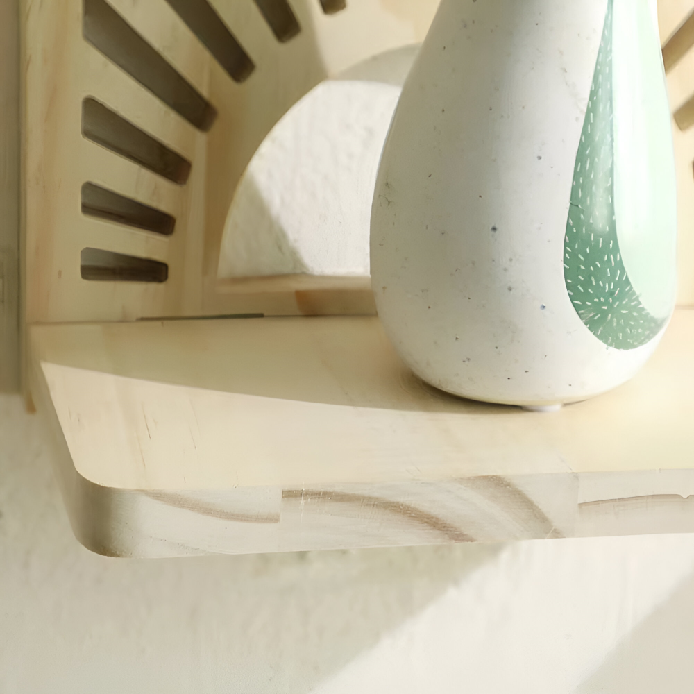 SunBeam Shelf – Boho Solstråleformad Trähylla för Växter & Dekor