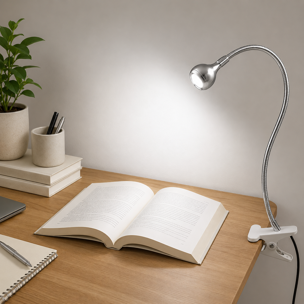 ClipNGlow – Flexibel 360° Skrivbordslampa med USB-ström och Klämfäste