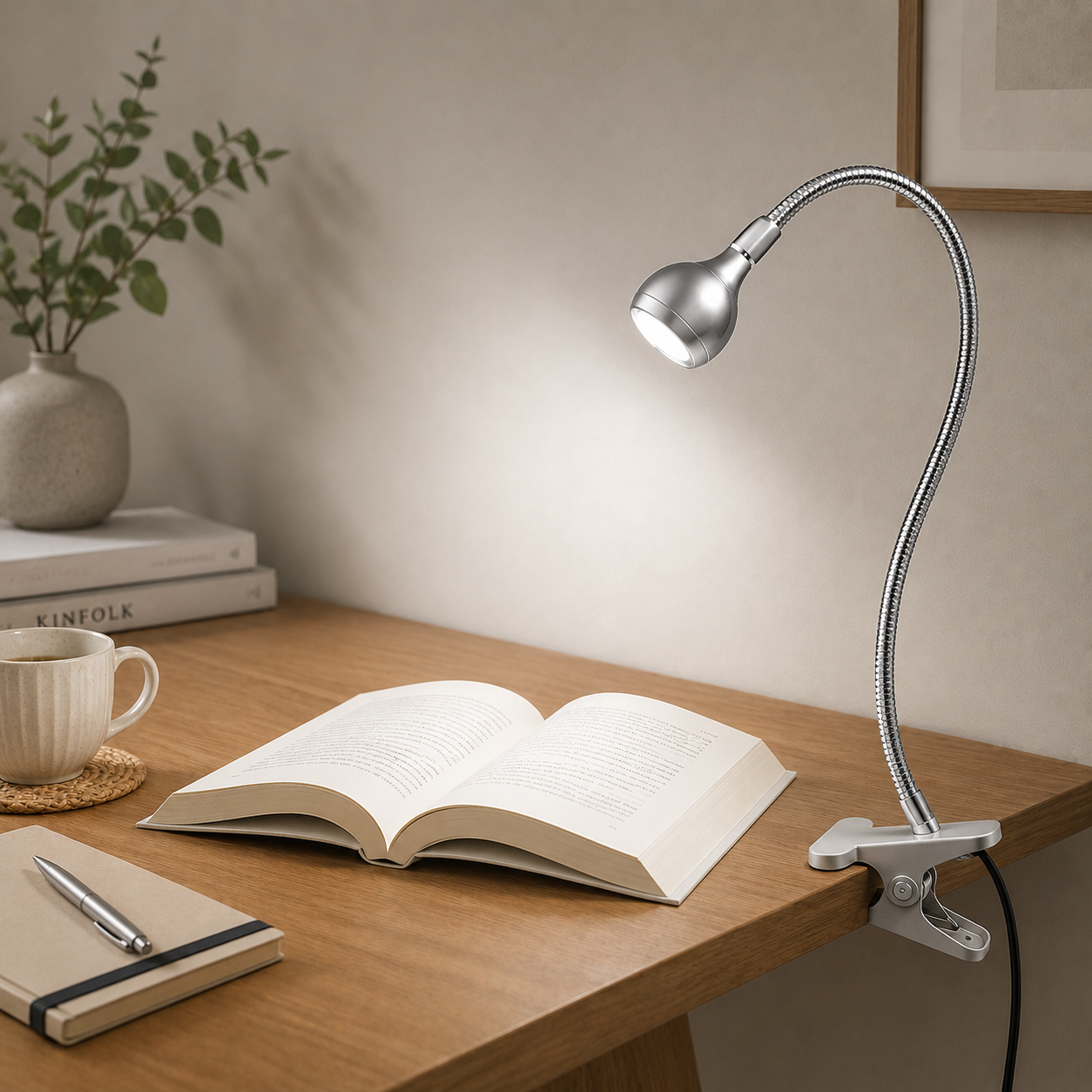 ClipNGlow – Flexibel 360° Skrivbordslampa med USB-ström och Klämfäste