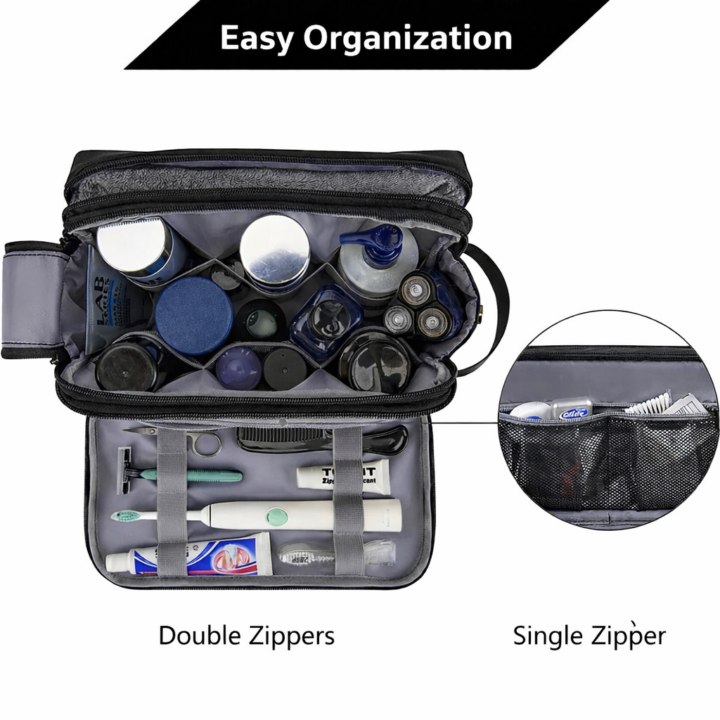 Voyago Pro – Rymlig Necessär för Herr med Dubbla Dragkedjor