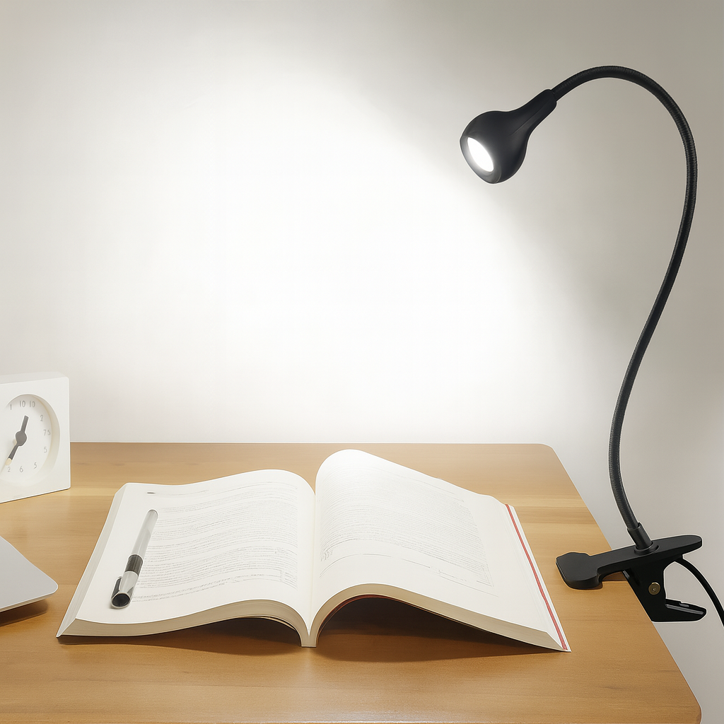 ClipNGlow – Flexibel 360° Skrivbordslampa med USB-ström och Klämfäste
