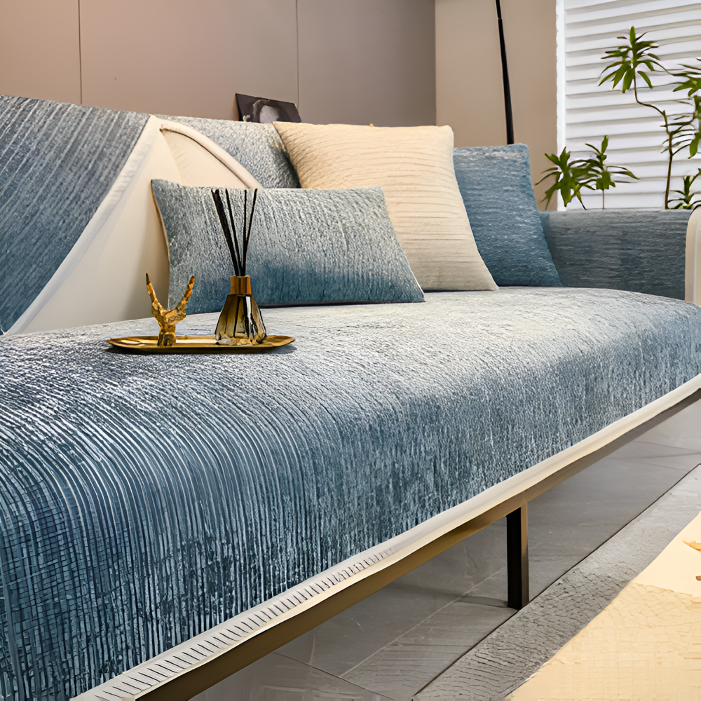 StripeSoft Chenille – Randigt Rutschfritt Sofföverdrag i Premiumkvalitet