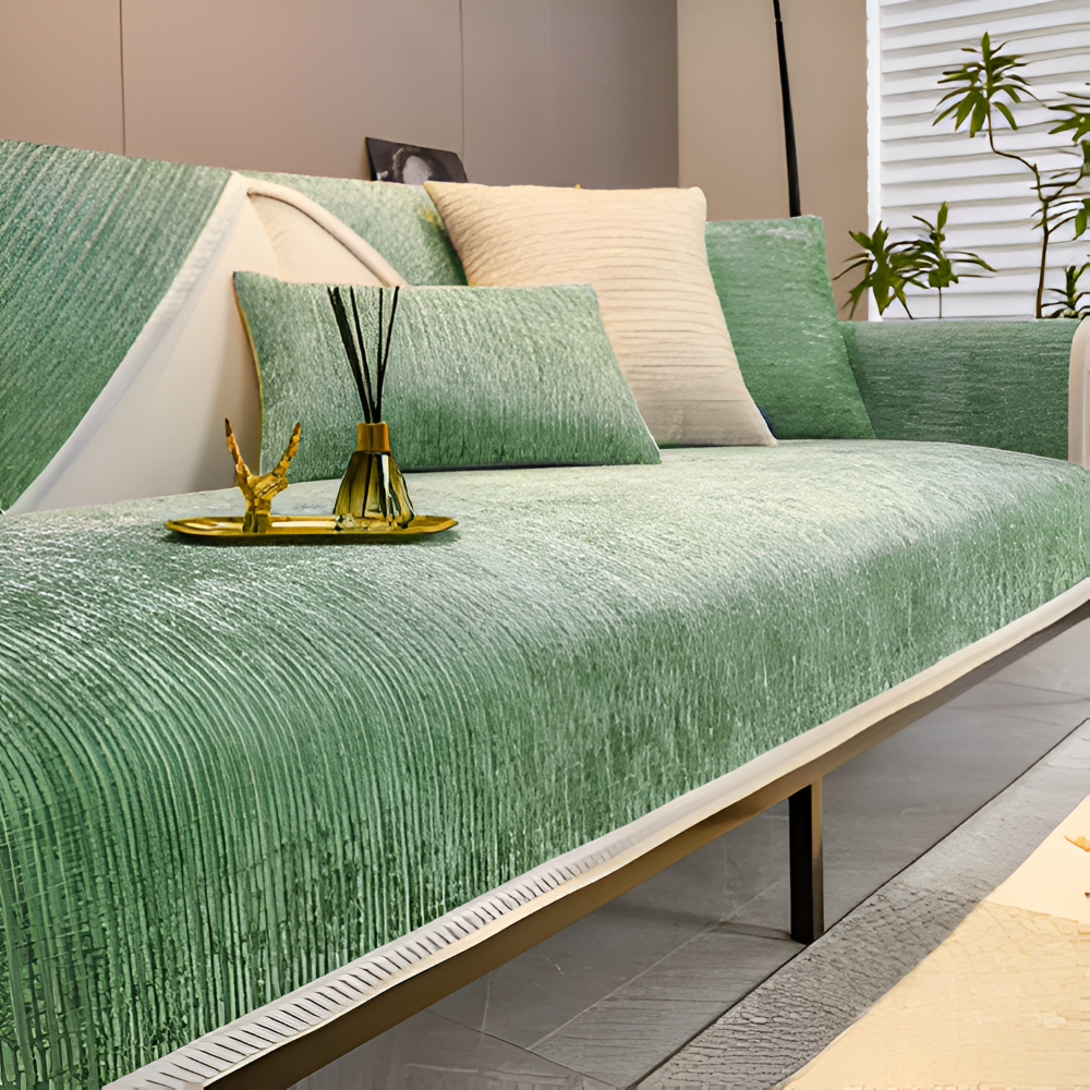 StripeSoft Chenille – Randigt Rutschfritt Sofföverdrag i Premiumkvalitet