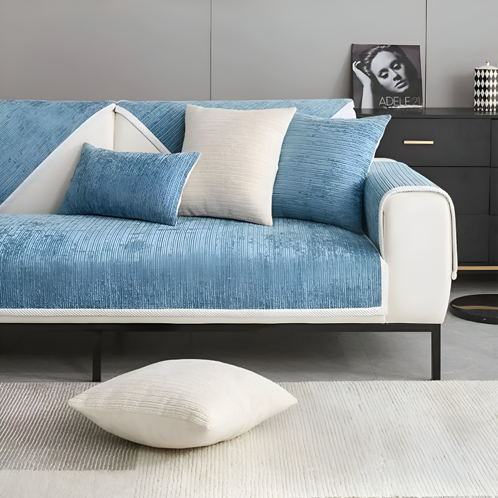 StripeSoft Chenille – Randigt Rutschfritt Sofföverdrag i Premiumkvalitet