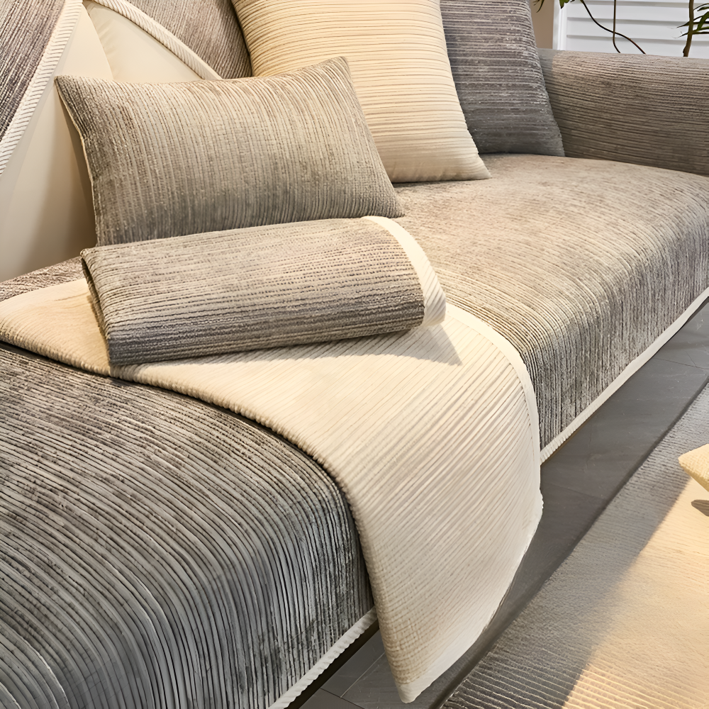 StripeSoft Chenille – Randigt Rutschfritt Sofföverdrag i Premiumkvalitet