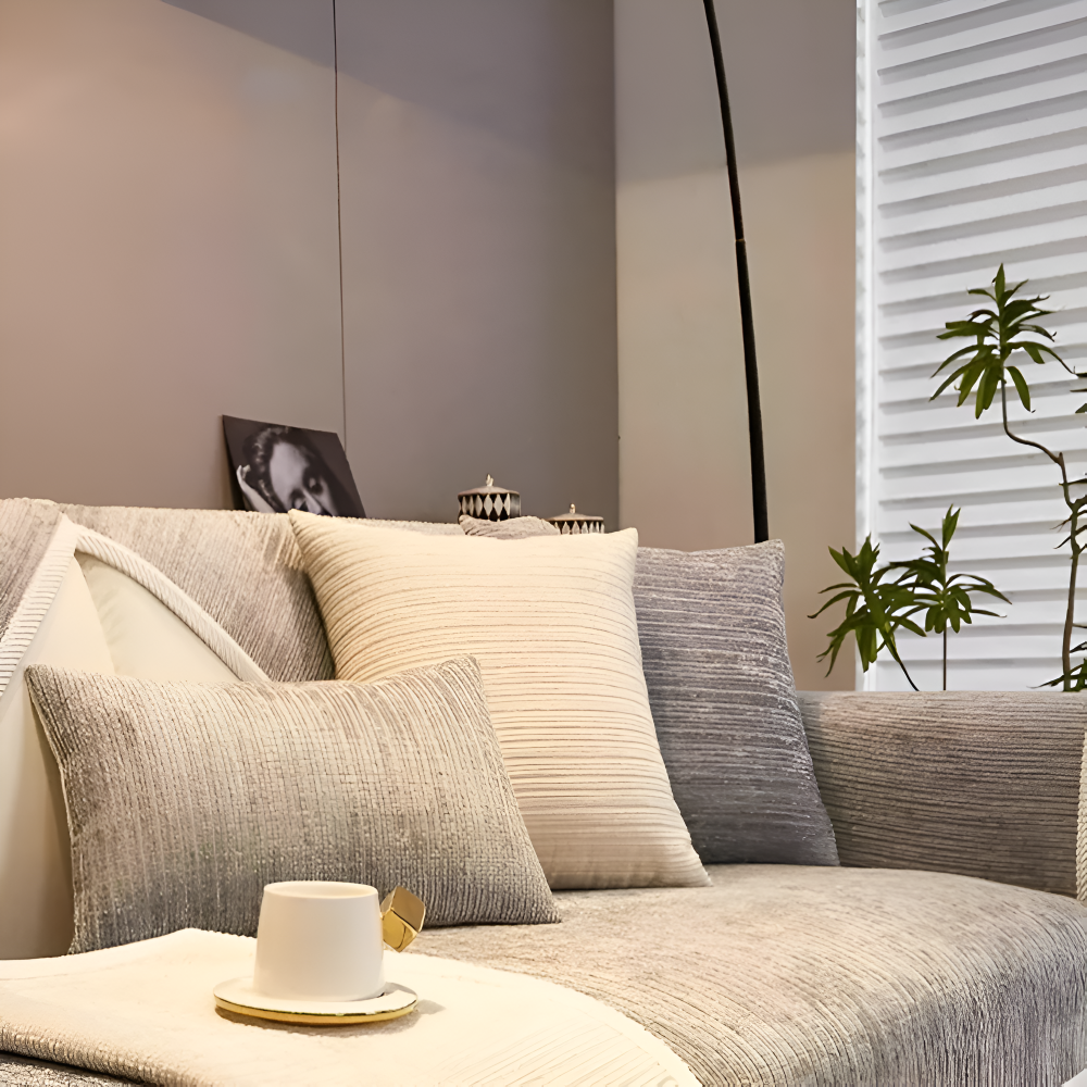StripeSoft Chenille – Randigt Rutschfritt Sofföverdrag i Premiumkvalitet