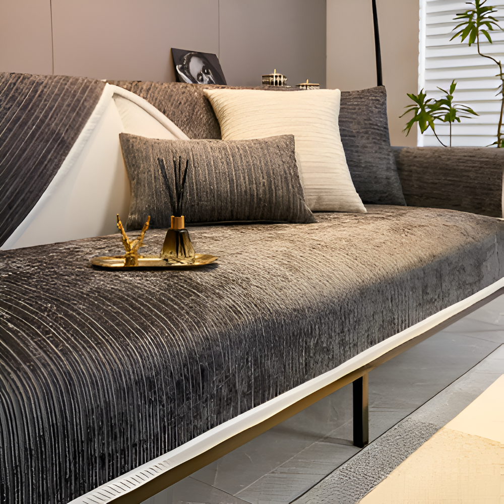 StripeSoft Chenille – Randigt Rutschfritt Sofföverdrag i Premiumkvalitet