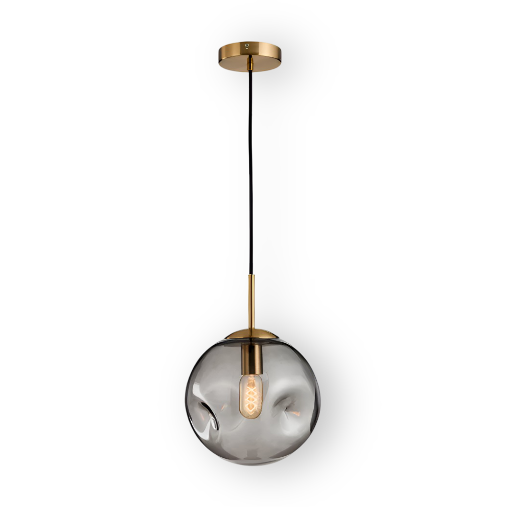AmberGleam – Vintage Pendellampa i Champagnegrått Glas & Krom