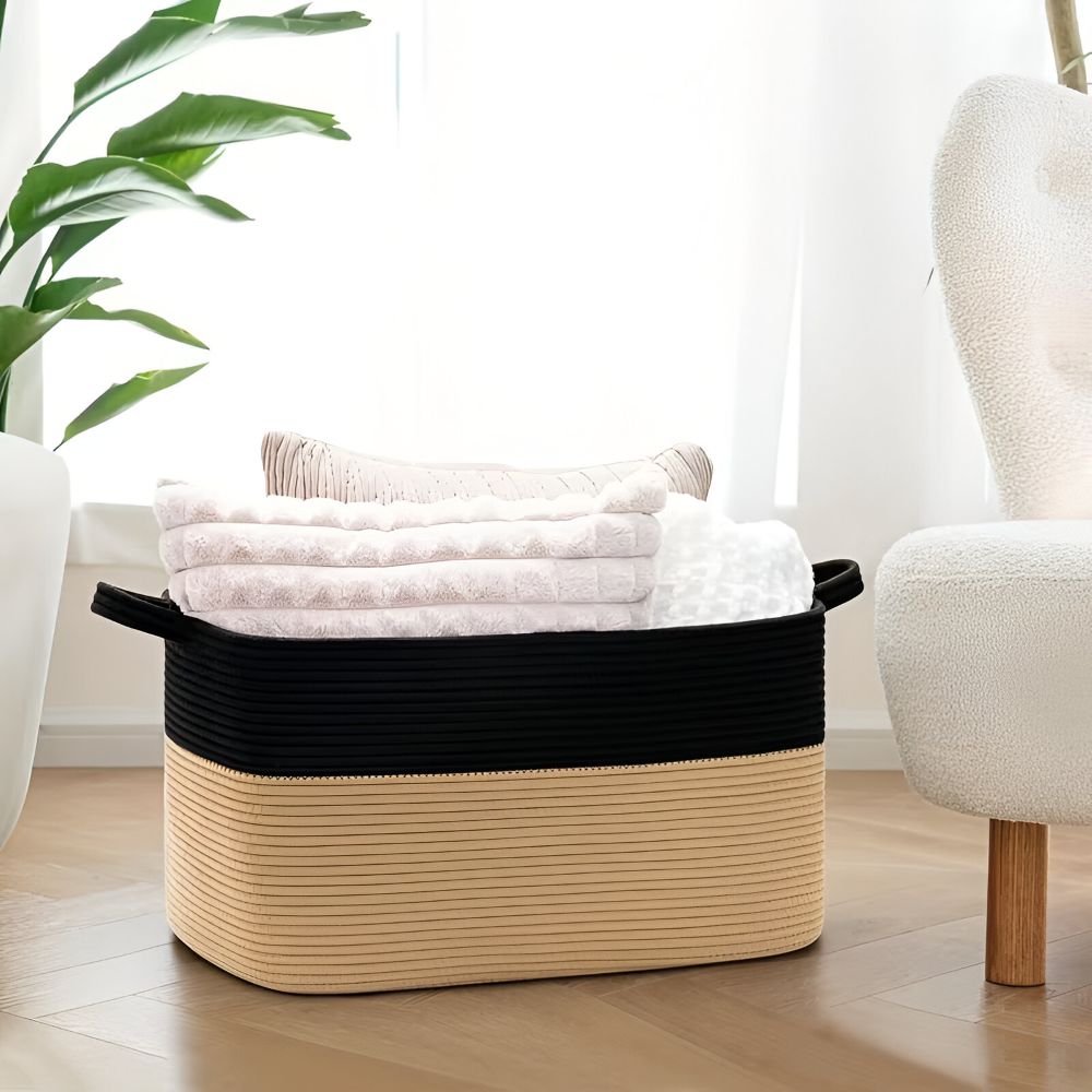 Elvara – Rektangulär Förvaringskorg i Bomullssnöre 65L, Stilren & Rymlig