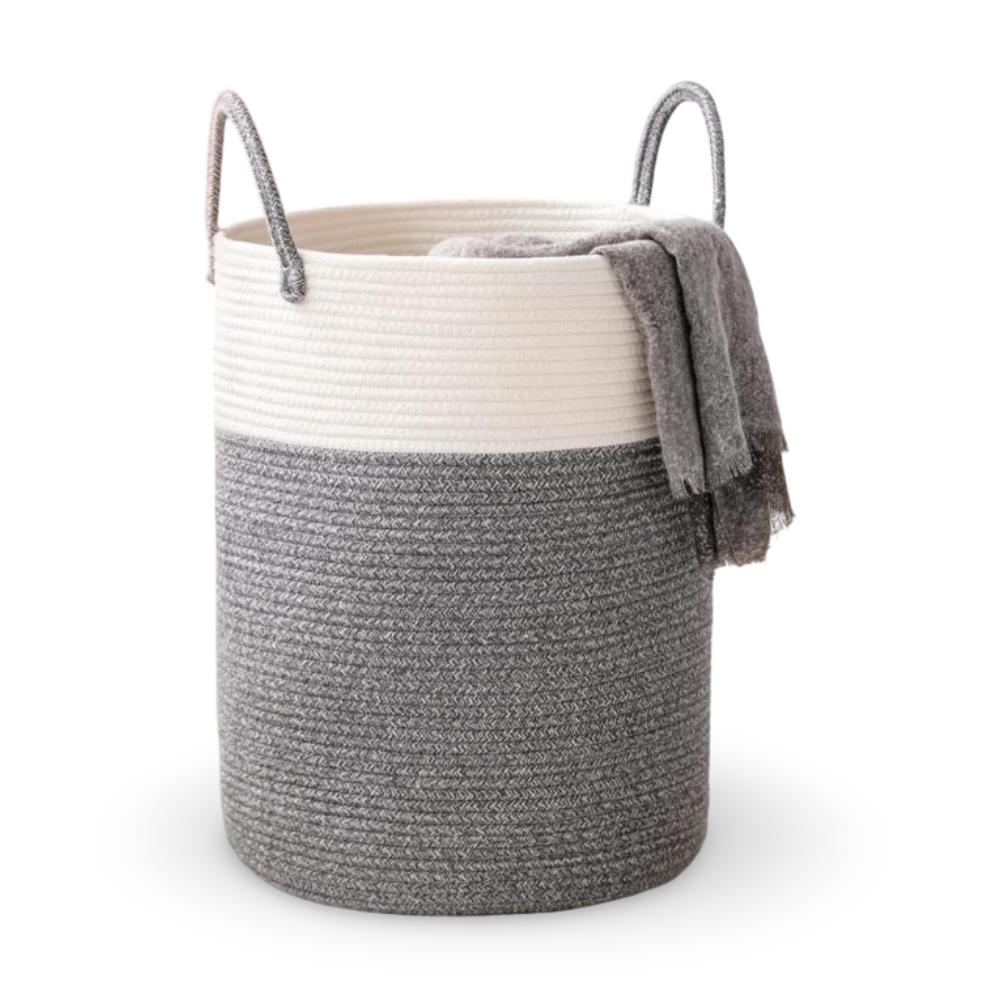 Flätad Tvättkorg i Bomull – Hopfällbar Förvaringskorg 58L med Handtag