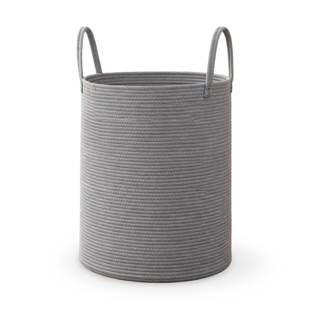 Flätad Tvättkorg i Bomull – Hopfällbar Förvaringskorg 58L med Handtag