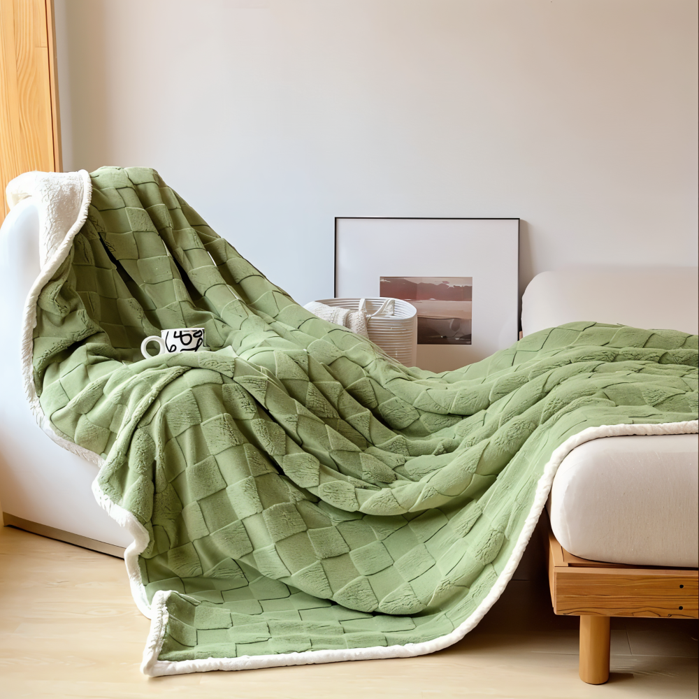 CozyCheck Luxe – Vändbar Vinterpläd i Tjock Isolerad Fleece