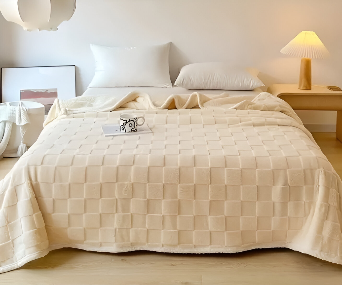 CozyCheck Luxe – Vändbar Vinterpläd i Tjock Isolerad Fleece