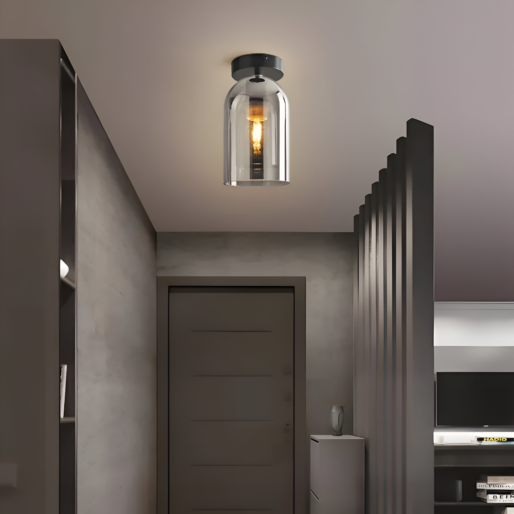 LumoSphere – Modern LED Taklampa i Glas med Svart & Guld Finish