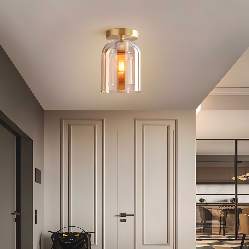 LumoSphere – Modern LED Taklampa i Glas med Svart & Guld Finish