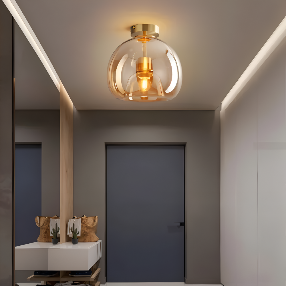 LumoSphere – Modern LED Taklampa i Glas med Svart & Guld Finish