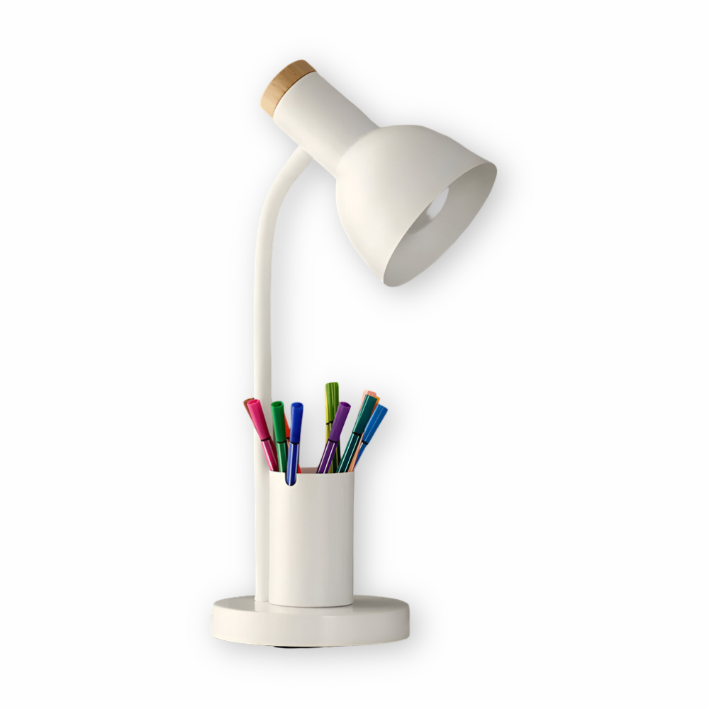 NordGlow – Modern Nordisk LED Bordslampa med Pennhållare och Ögonvänlig Belysning