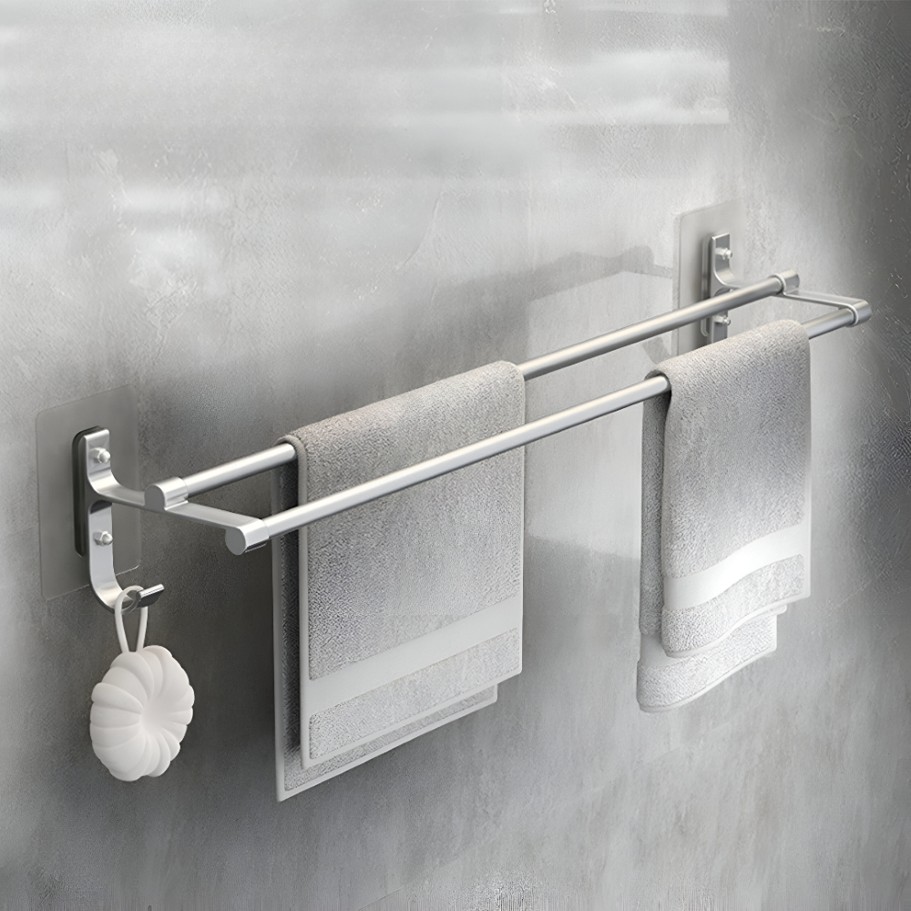 AeroTwin – Dubbel Handdukshållare i Rostfri Aluminium med Krokar (40/50 cm)