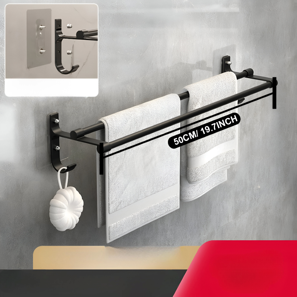 AeroTwin – Dubbel Handdukshållare i Rostfri Aluminium med Krokar (40/50 cm)