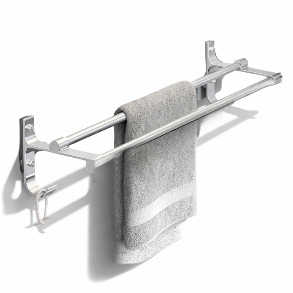 AeroTwin – Dubbel Handdukshållare i Rostfri Aluminium med Krokar (40/50 cm)