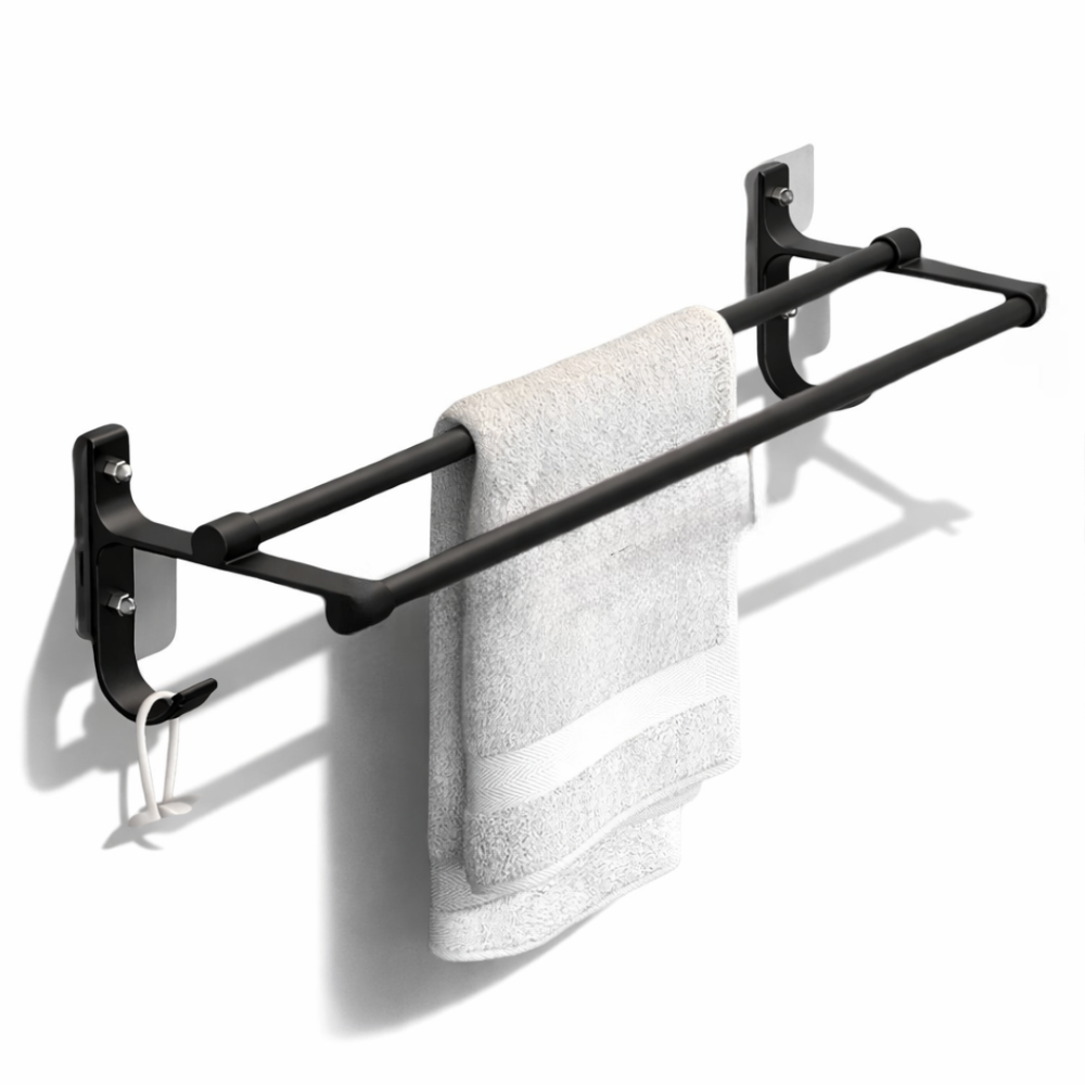 AeroTwin – Dubbel Handdukshållare i Rostfri Aluminium med Krokar (40/50 cm)