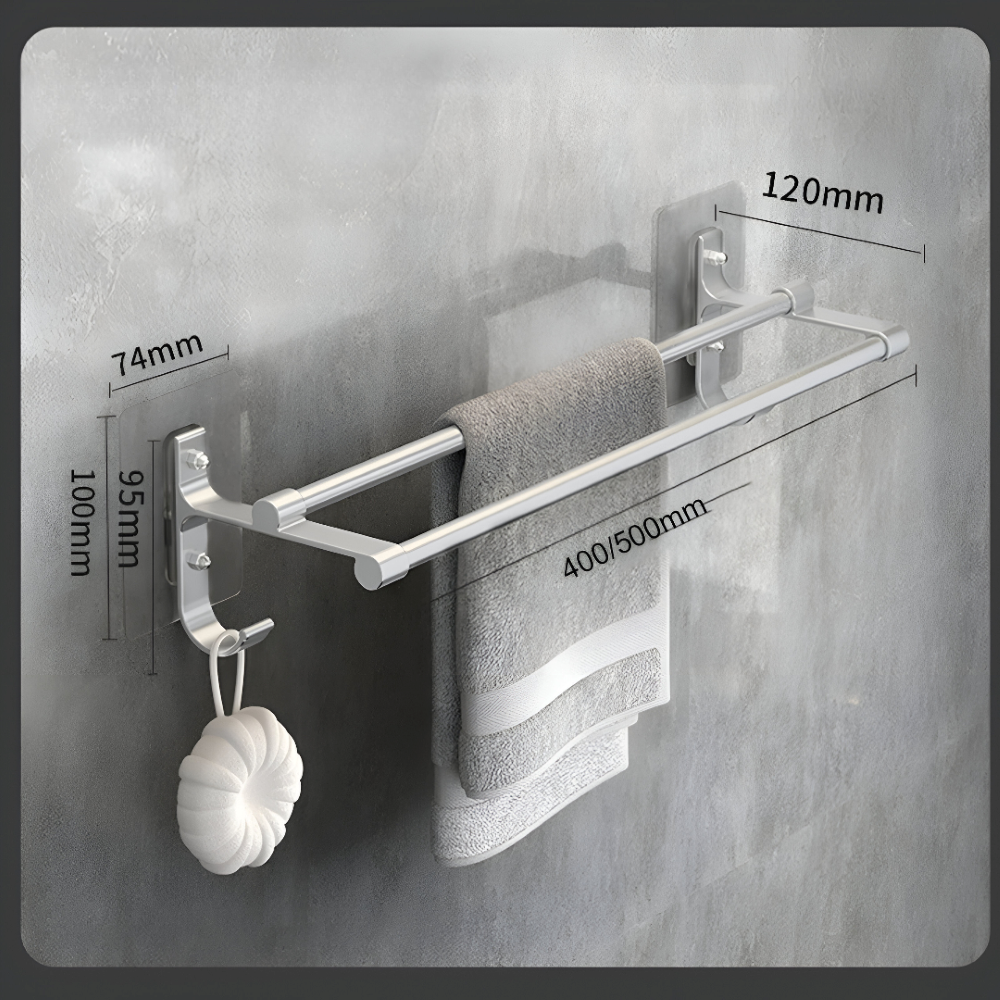 AeroTwin – Dubbel Handdukshållare i Rostfri Aluminium med Krokar (40/50 cm)