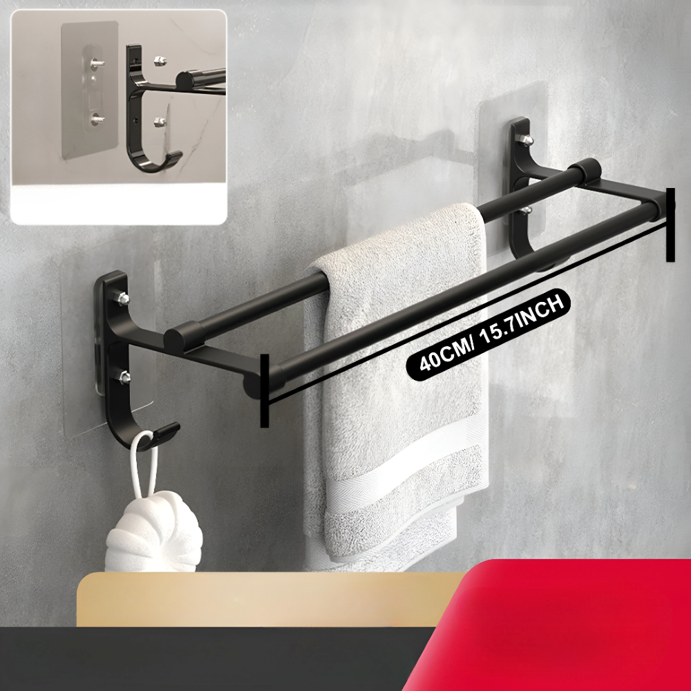 AeroTwin – Dubbel Handdukshållare i Rostfri Aluminium med Krokar (40/50 cm)