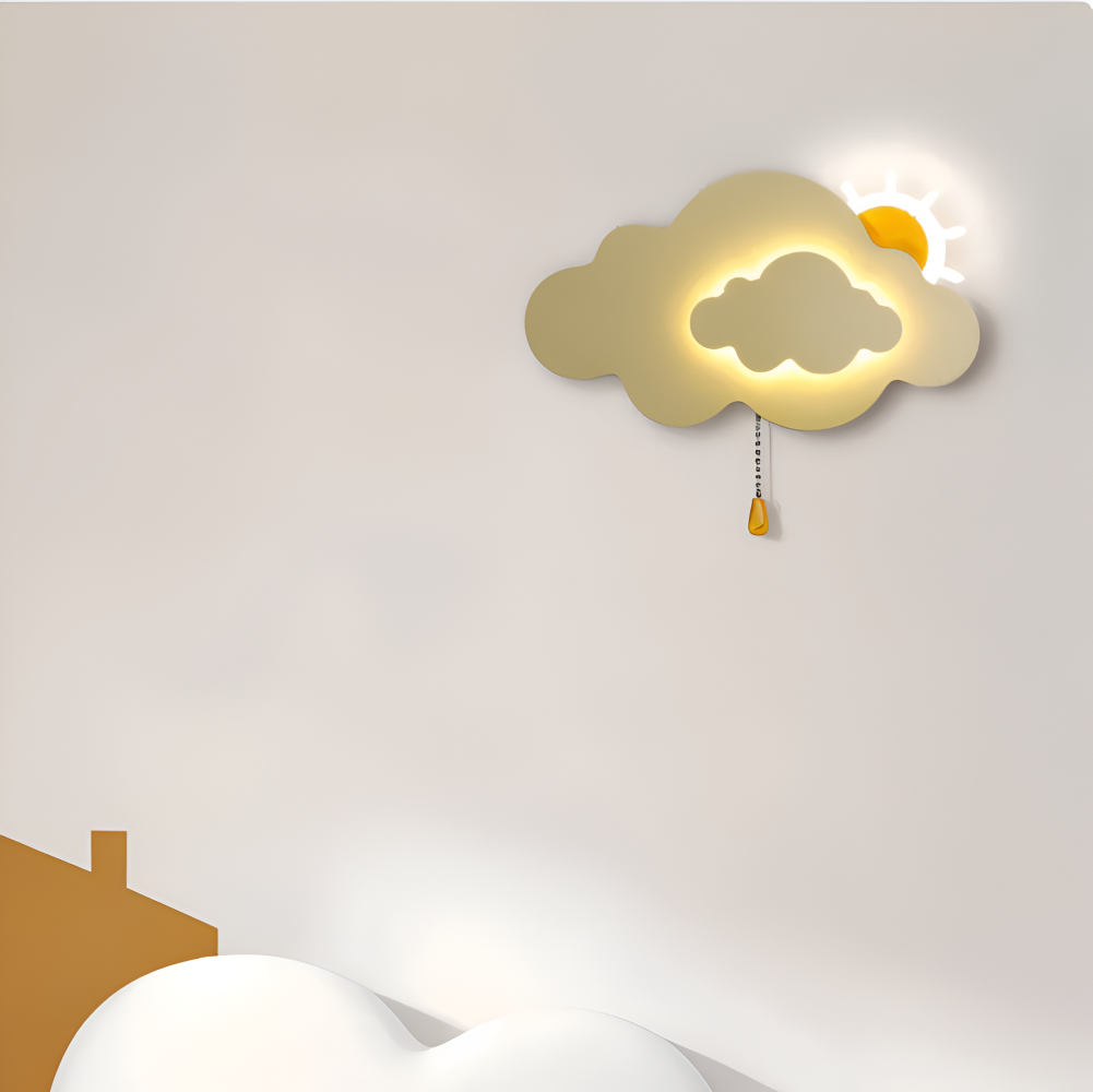 SkyGlow – Vägglampa med Moln och Sol för Barnrum – Mjuk LED-belysning för Lekfulla Drömmar