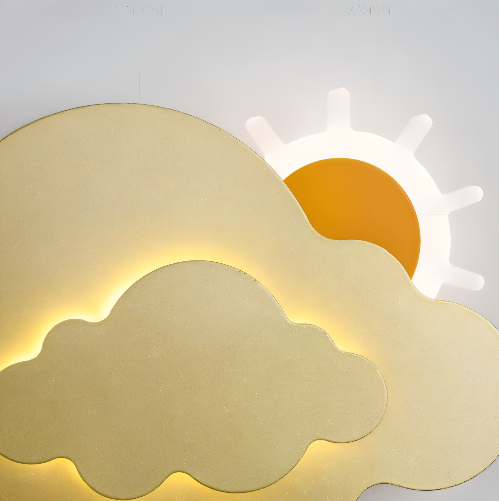 SkyGlow – Vägglampa med Moln och Sol för Barnrum – Mjuk LED-belysning för Lekfulla Drömmar