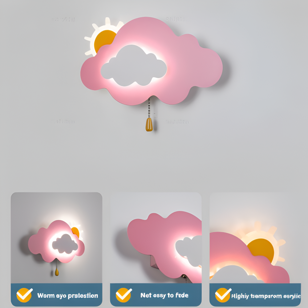 SkyGlow – Vägglampa med Moln och Sol för Barnrum – Mjuk LED-belysning för Lekfulla Drömmar