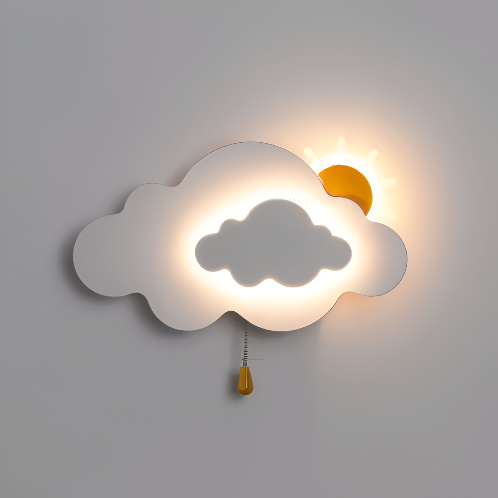 SkyGlow – Vägglampa med Moln och Sol för Barnrum – Mjuk LED-belysning för Lekfulla Drömmar
