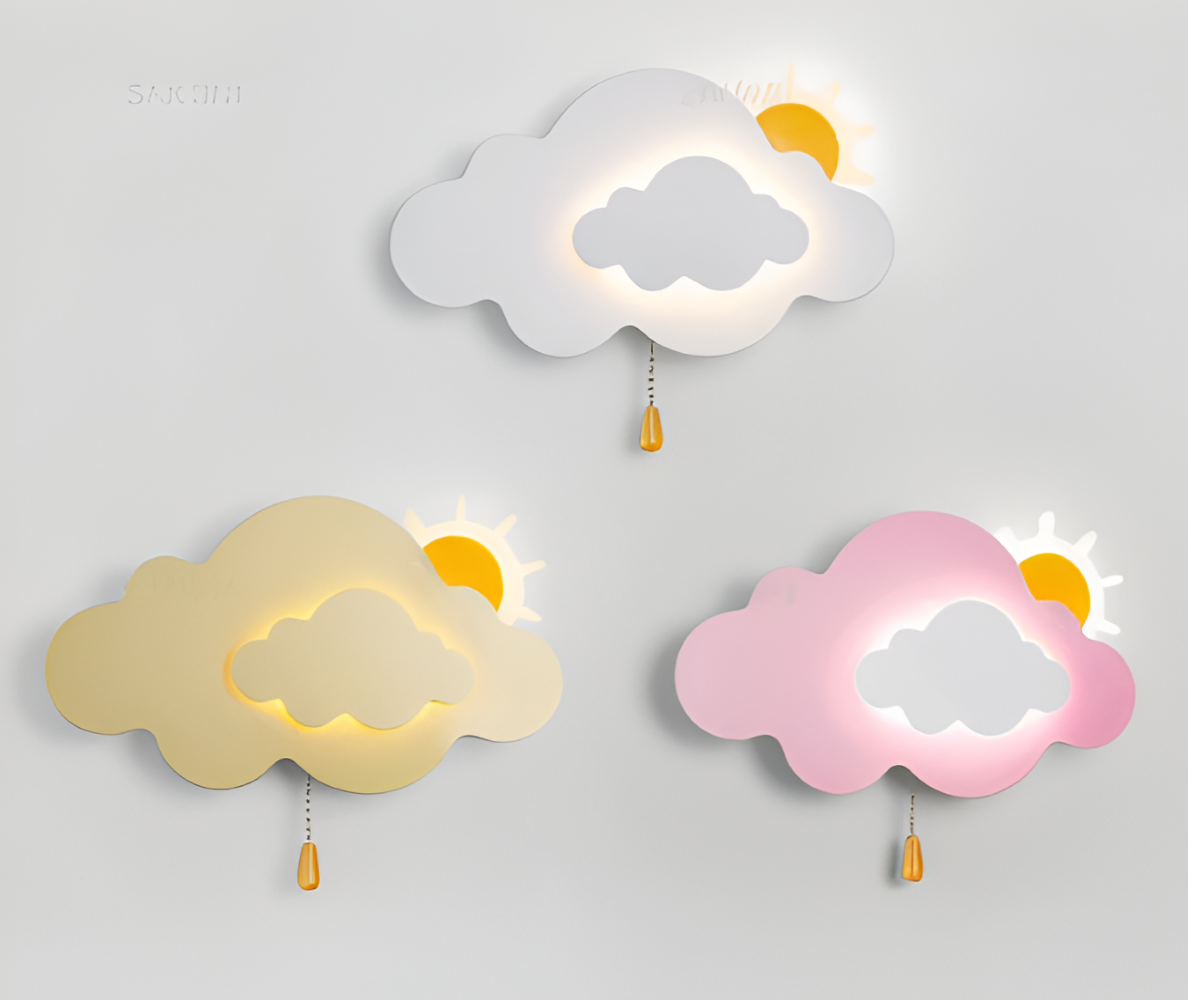 SkyGlow – Vägglampa med Moln och Sol för Barnrum – Mjuk LED-belysning för Lekfulla Drömmar