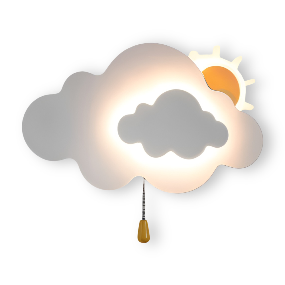 SkyGlow – Vägglampa med Moln och Sol för Barnrum – Mjuk LED-belysning för Lekfulla Drömmar