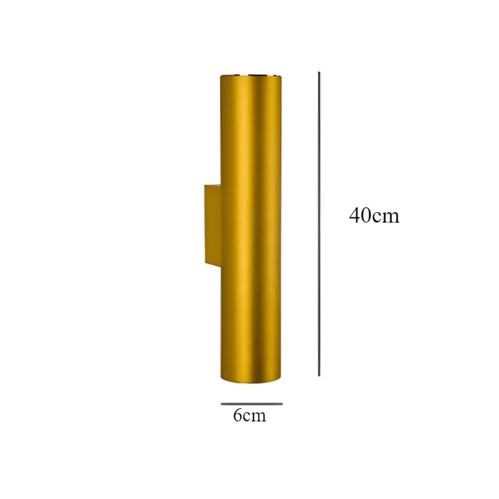 AluBeam – Dubbelt Huvud Vägglampa | Guld Cylinder Vägglampa med Upp- och Nedljus